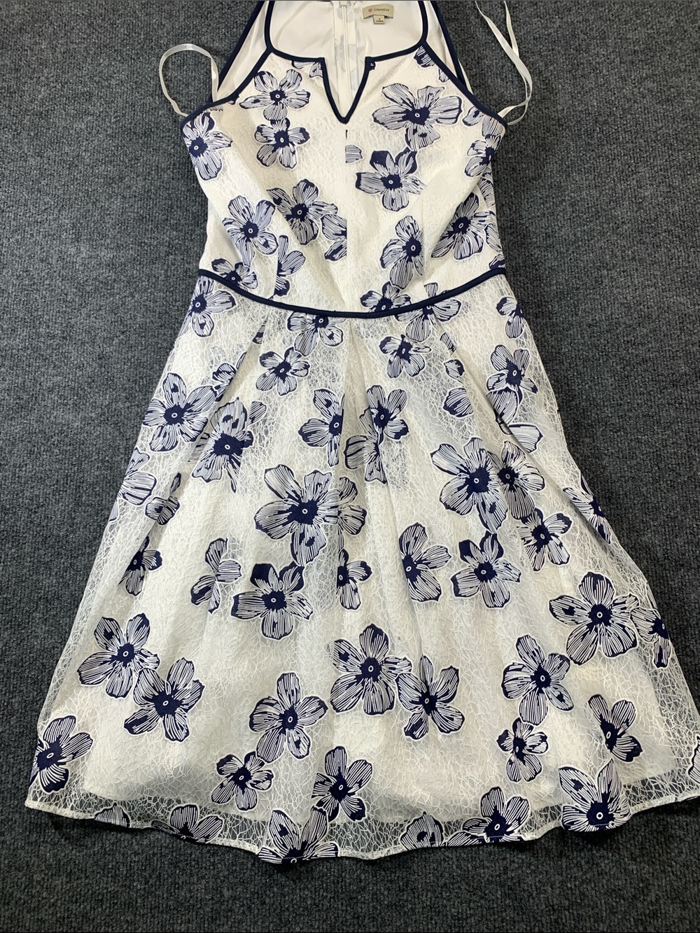 Daniel Cremieux White Dress with Navy Floral Lace